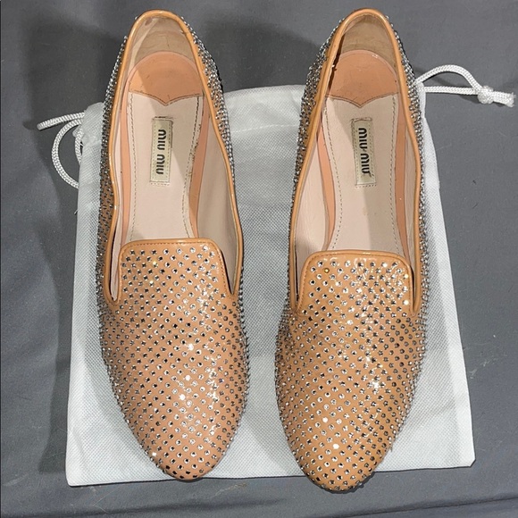 Miu Miu Shoes - Miu Miu Pink Nude Swarovski Crystal Studded Women's Loafers